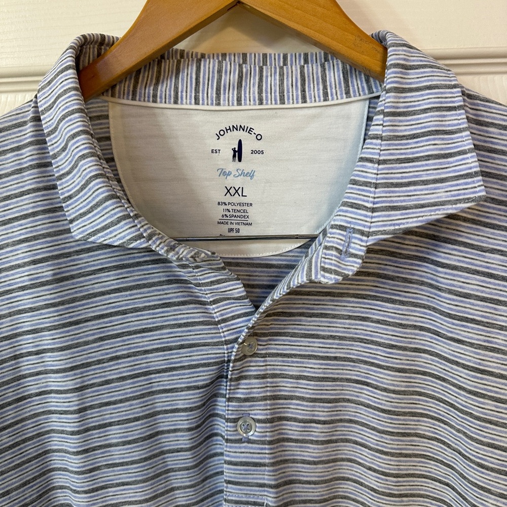 Johnnie-O Mens Gray Striped Polo Shirt XXL Performance Golf Casual Stretch